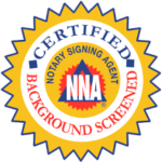 A seal that says, " certified background screened."